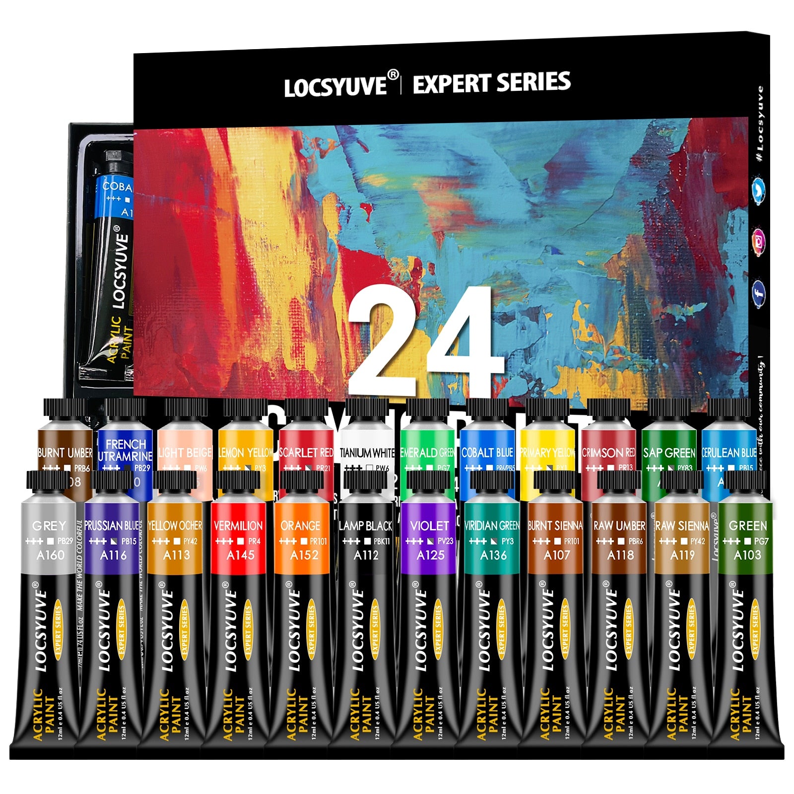Arteza Acrylic Paint, Set of 12 Colors/Tubes (22 Ml/0.74 oz.) with Storage Box, Rich